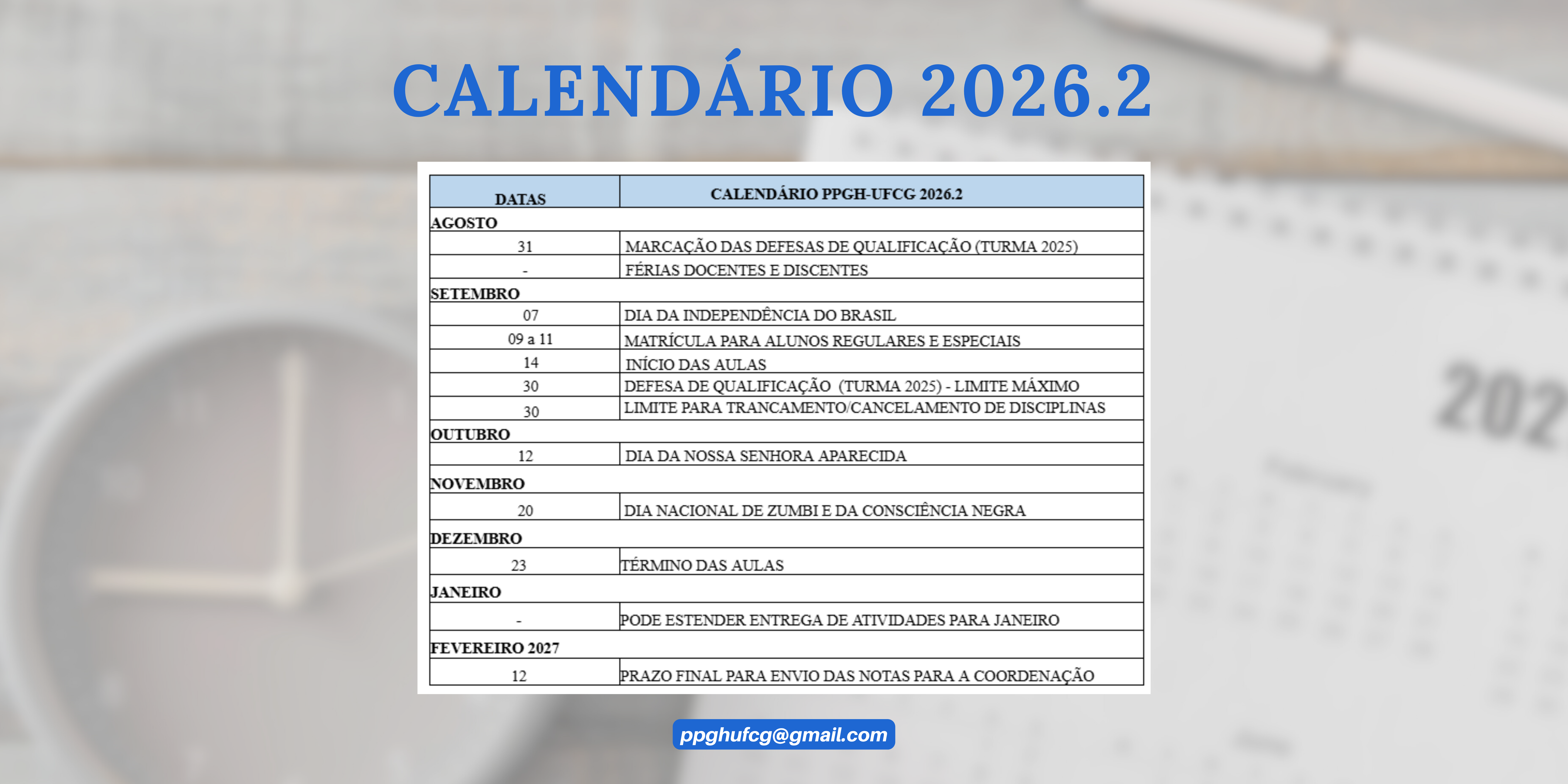 Calendário 2026.2