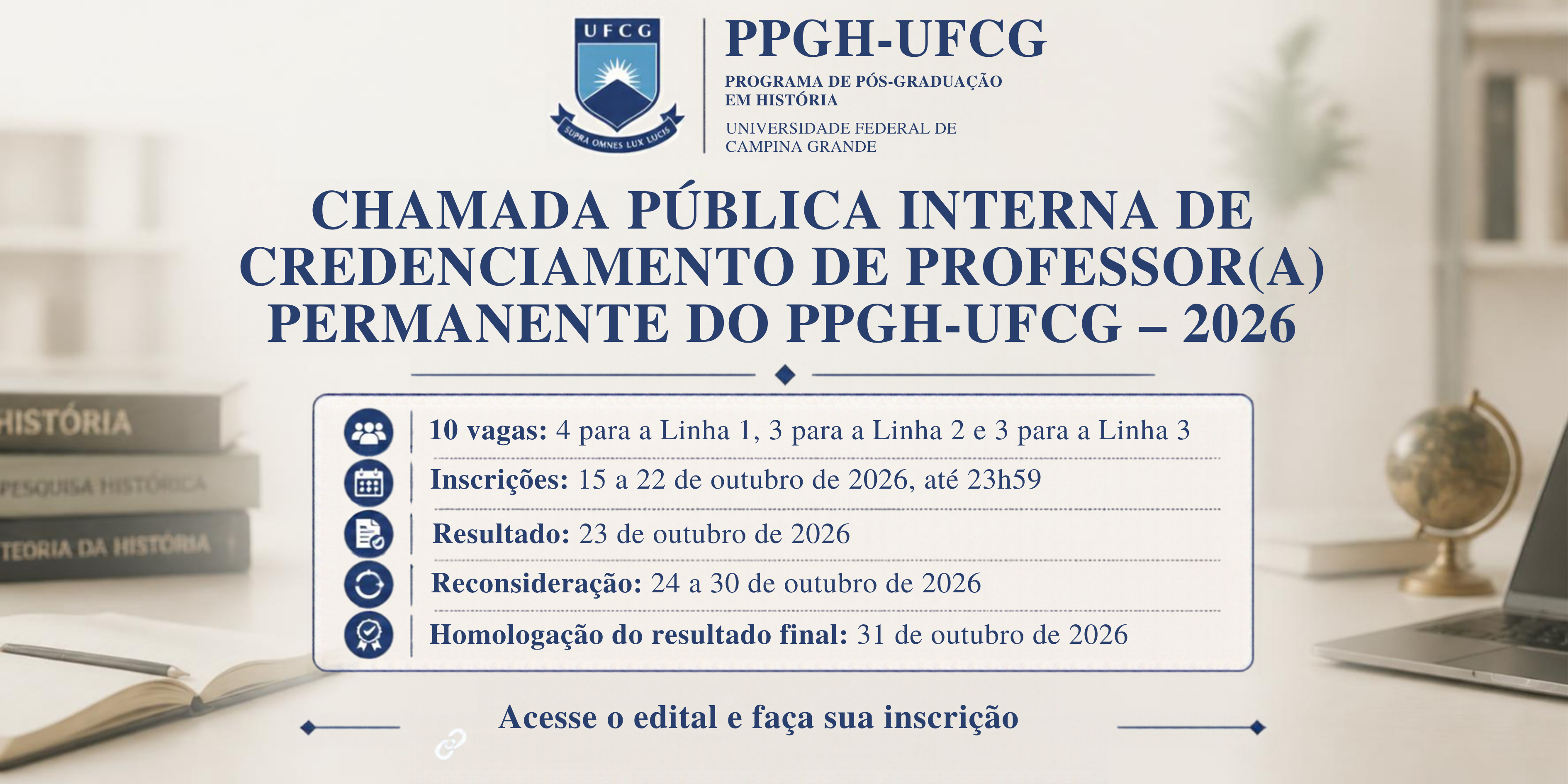 Edital 2026  de Seleção Professor Permanente PPGH UFCG
